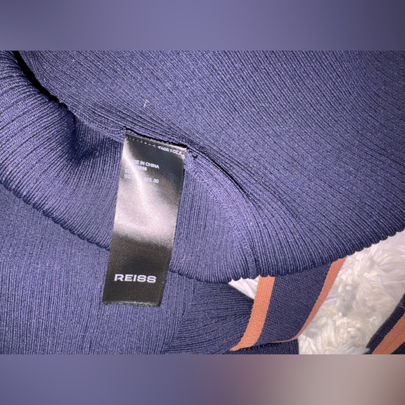 NEW REISS Ella Color Blocked Knitted Belted Midi Navy/Caramel Dress sz M - Picture 6 of 7